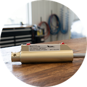 Matco aircraft hydraulic master cylinder with integrated reservoir and black rubber boot for kit planes.